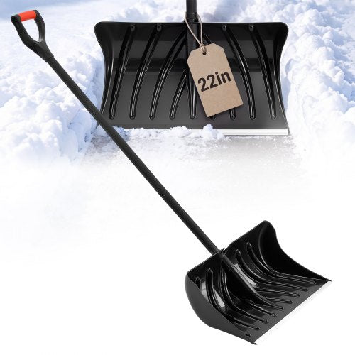 VEVOR Snow Shovel for Driveway 558.8 mm Plastic Shovel with D-Grip Handle, for Home Garden Camping Outdoor Use, Aluminum Strip, Large Capacity Lightweight Snow Removal Tool with Extended Steel Handle