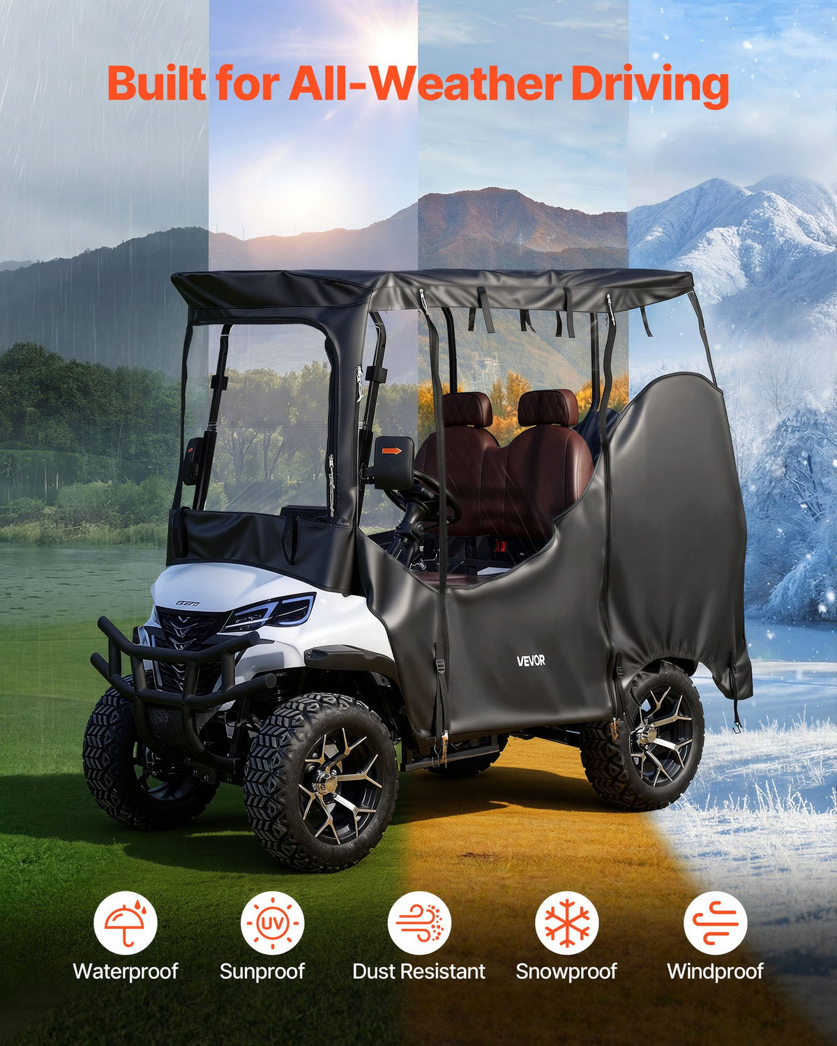 VEVOR Golf Cart Cover, Visible Full-Enclosure 2&2+2 Passenger Golf Cart, 420D Waterproof Oxford Fabric Club Car Cover Fits Most Carts Club Car, Yamaha, EZGO, Honda, PVC Coating & Windproof Hook Design