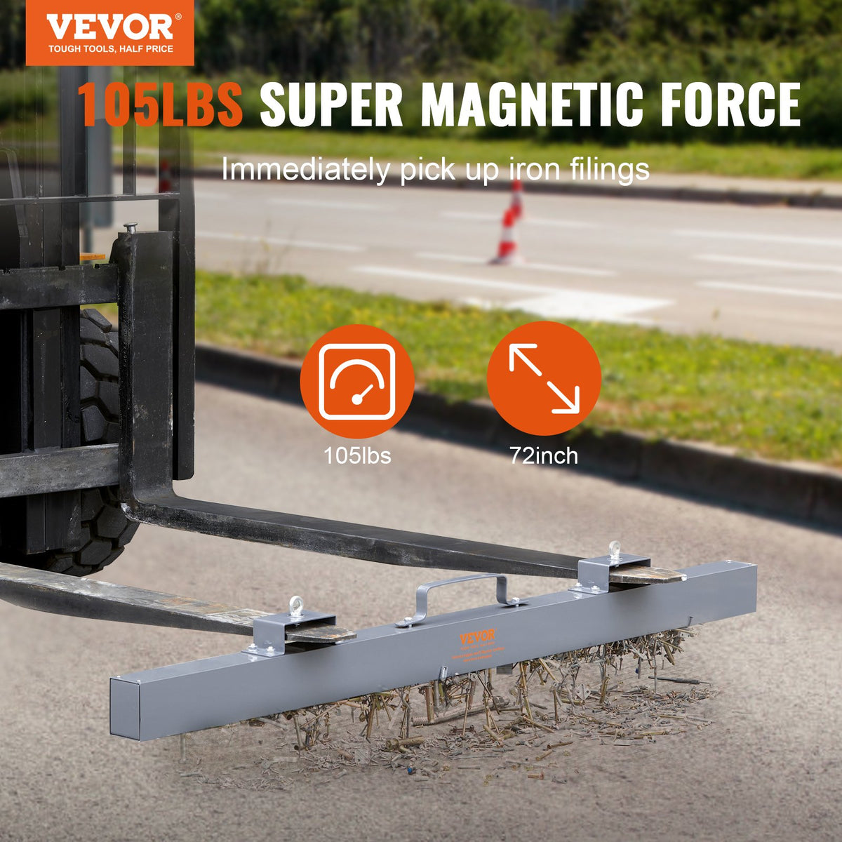 VEVOR 72in Hanging Magnetic Sweeper Tool Kit 105lbs Lifting Magnet for Forklift