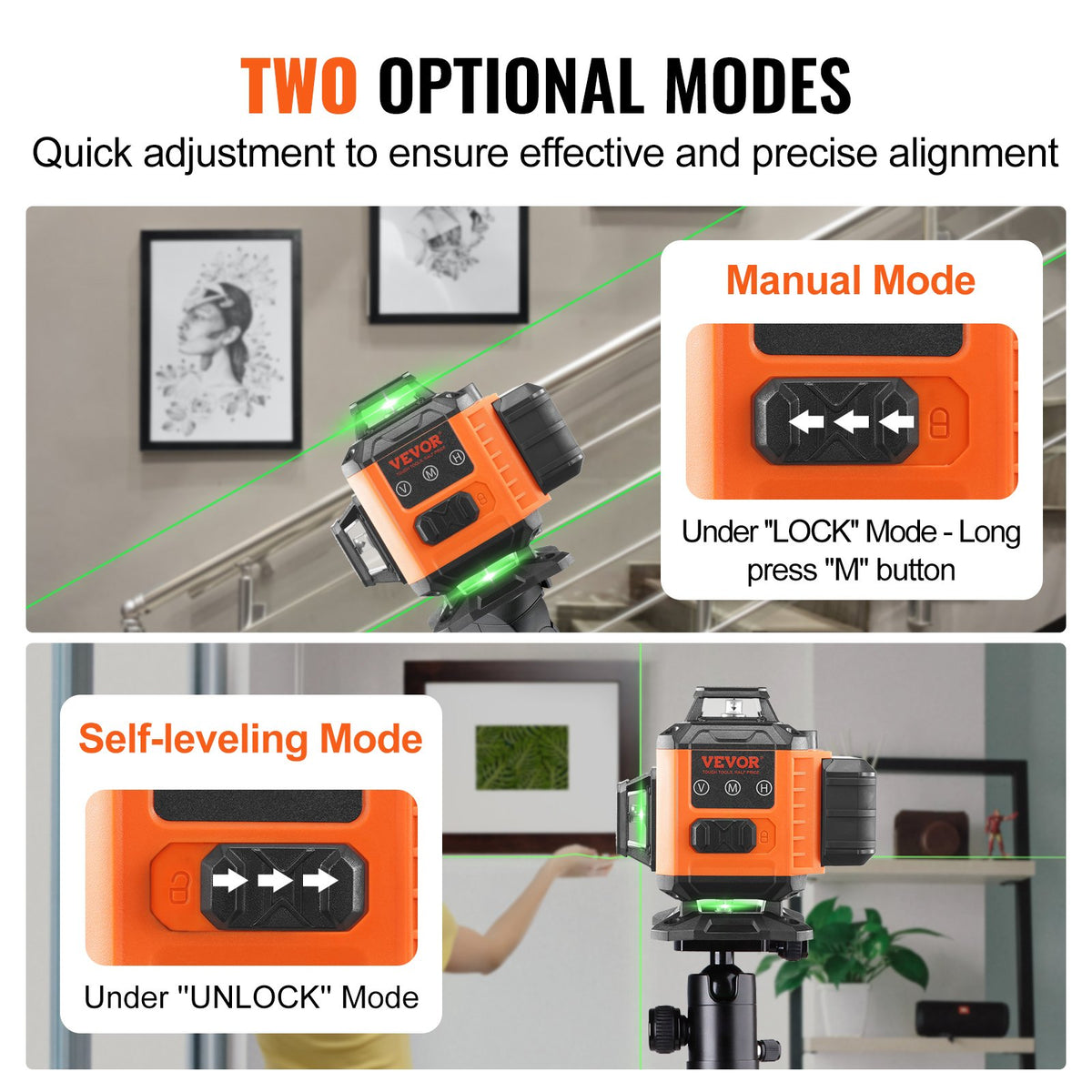 VEVOR Laser Level 3048 cm Green Cross Line Self Leveling High Accuracy Measuring