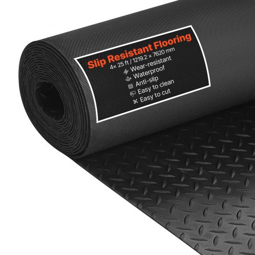 VEVOR Garage Floor Roll, 1.22 x 7.62 m Garage Flooring Mat, 3 mm Thickened Rubber Diamond Plate Floor Protector Mat, Non-Slip, Wear-resist Waterproof, Easy to Clean for Warehouse, Gyms, Trailer, Black