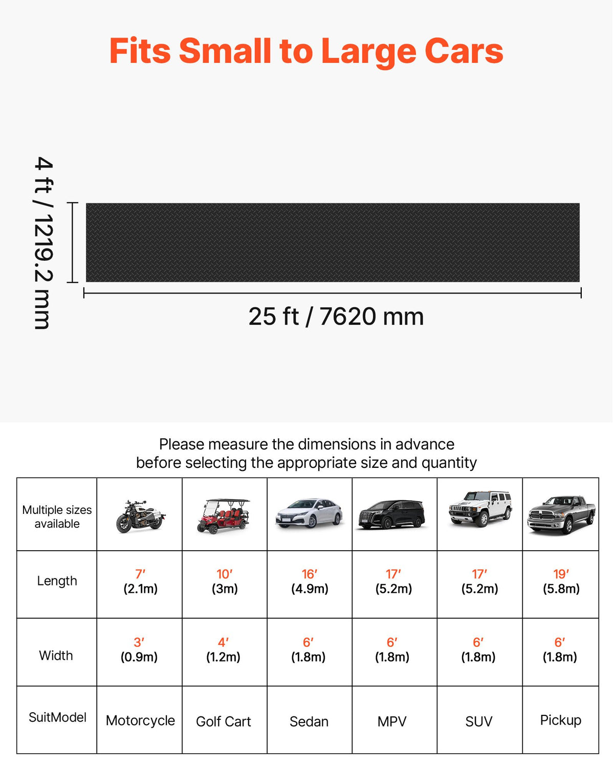 VEVOR Garage Floor Roll, 1.22 x 7.62 m Garage Flooring Mat, 3 mm Thickened Rubber Diamond Plate Floor Protector Mat, Non-Slip, Wear-resist Waterproof, Easy to Clean for Warehouse, Gyms, Trailer, Black