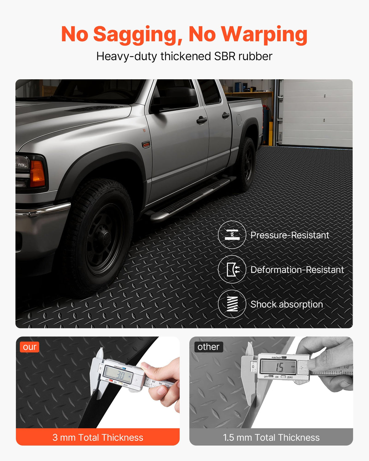 VEVOR Garage Floor Roll, 1.22 x 7.62 m Garage Flooring Mat, 3 mm Thickened Rubber Diamond Plate Floor Protector Mat, Non-Slip, Wear-resist Waterproof, Easy to Clean for Warehouse, Gyms, Trailer, Black