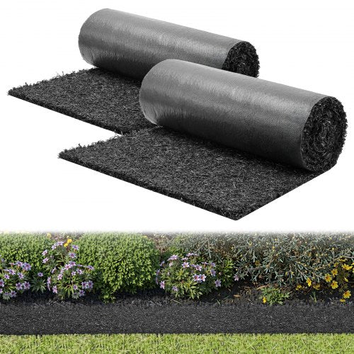 VEVOR Rubber Mulch Mat Roll, 2 Rolls 244 x 59 cm Recycled Rubber Mulch Mat, 0.5 Thick Cuttable, Reduced Weed Growth, Natural-Looking Weed Barrier Mat, Permanent Walkway Pathway for Landscaping