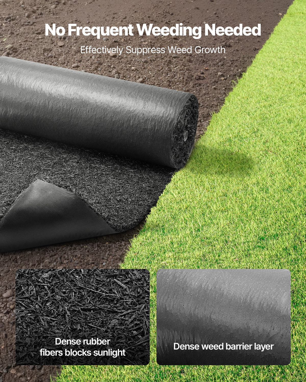 VEVOR Rubber Mulch Mat Roll, 2 Rolls 244 x 59 cm Recycled Rubber Mulch Mat, 0.5 Thick Cuttable, Reduced Weed Growth, Natural-Looking Weed Barrier Mat, Permanent Walkway Pathway for Landscaping