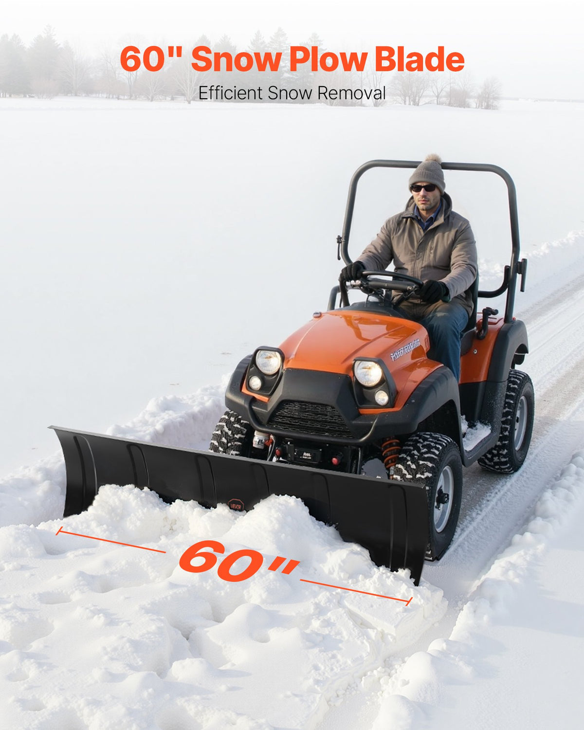 VEVOR Snow Plow Kit, 1524 mm Universal Snow Plow Attachment, Height & Left-Right Adjustable, Quick To Detach, Steel ATV Scrape Blade, 3 Mount Options, Efficient Snows Clearing, for Most ATVs & UTVs
