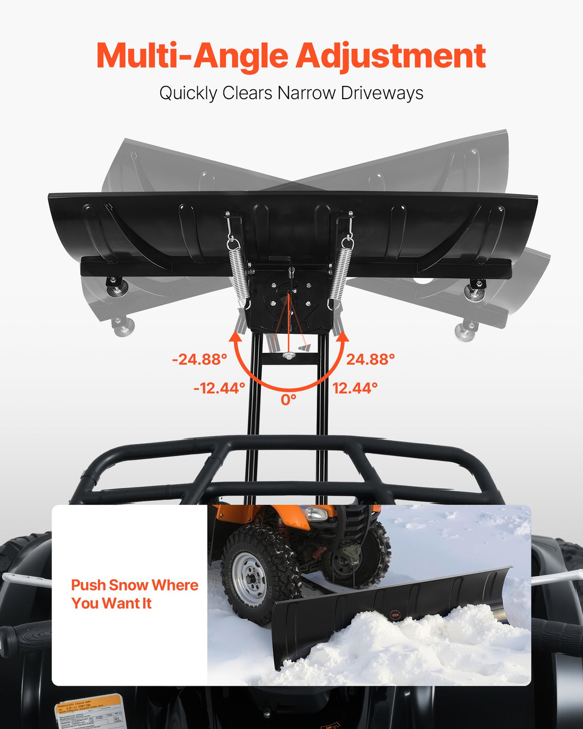 VEVOR Snow Plow Kit, 1524 mm Universal Snow Plow Attachment, Height & Left-Right Adjustable, Quick To Detach, Steel ATV Scrape Blade, 3 Mount Options, Efficient Snows Clearing, for Most ATVs & UTVs