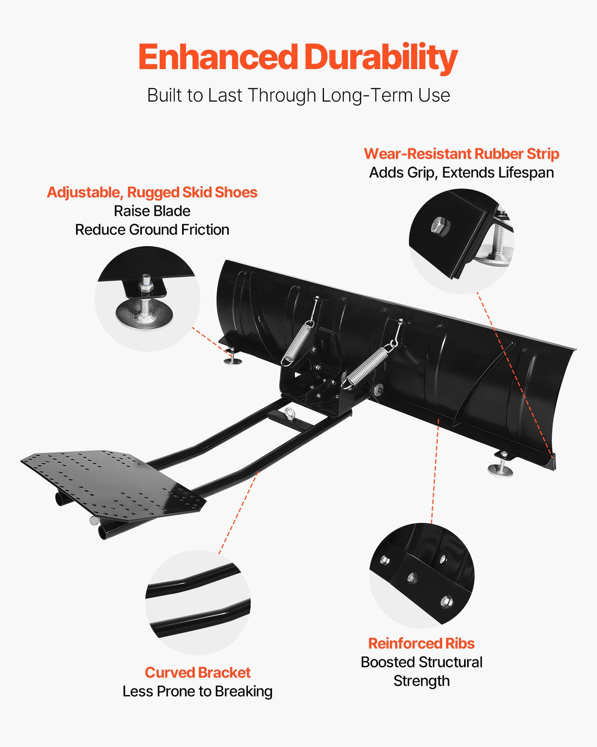 VEVOR Snow Plow Kit, 1524 mm Universal Snow Plow Attachment, Height & Left-Right Adjustable, Quick To Detach, Steel ATV Scrape Blade, 3 Mount Options, Efficient Snows Clearing, for Most ATVs & UTVs