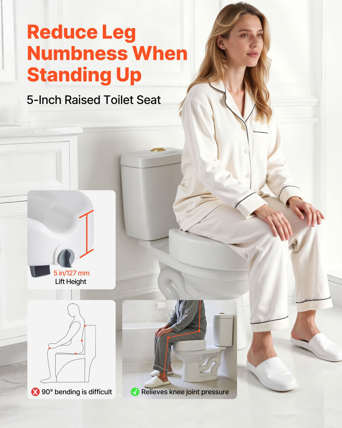 VEVOR Raised Toilet Seat, 158.8 kg Capacity, 127 mm Lift Height, Commode Elevated Toilet Seat Riser with Enlarged Opening for Seniors, Elderly, Handicap, Disabled, Adults, Fits Elongated & Round Bowl