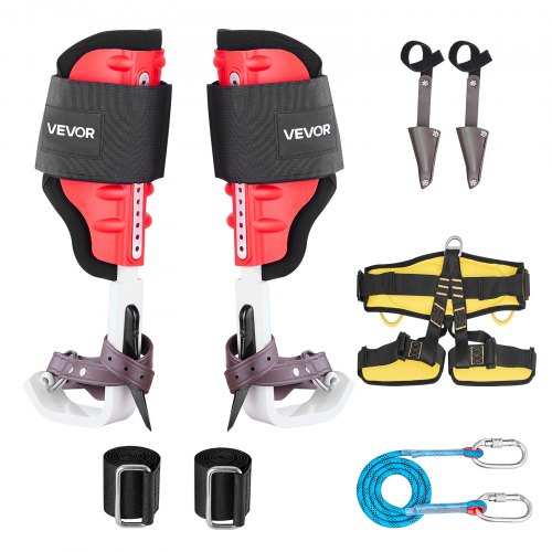 VEVOR Tree Climbing Spikes Set, Height-Adjustable Tree Climbing Gear with Straps & Spike Protectors, 159 kg Load Capacity, Durable Aluminum Climb Spurs Arborist Equipment for Fruit Picking Hunting