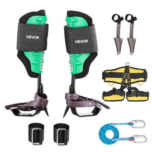 VEVOR Tree Climbing Spikes Set, Height-Adjustable Tree Climbing Gear with Straps & Spike Protectors, 159 kg Load Capacity, Heavy Duty Steel Climb Spurs Arborist Equipment for Fruit Picking Hunting