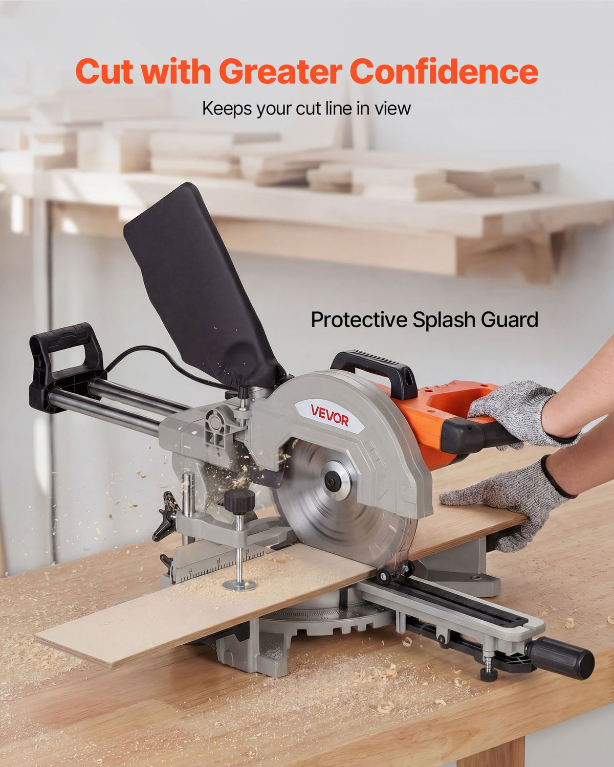 VEVOR Sliding Compound Miter Saw, 254 mm Blade, 1800W High Power, Bevel and Miter Cut, Adjustable Angles and Cutting Depth, Cast Aluminum Base, Compact Portable for Cutting Wood, Metals, Laminates