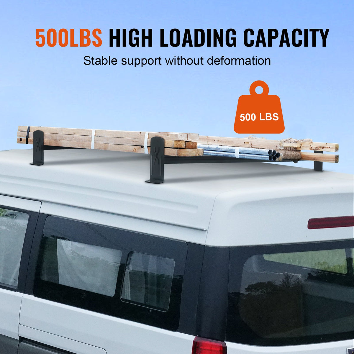 VEVOR Van Roof Ladder Rack, 2 Bars Alloy Steel Roof Racks, 227 KG Capacity Roof Rack, Adjustable Length 910-1330 mm, Van Ladder Rack Compatible with Chevrolet Express, GMC Savana, etc, Drilling Mount
