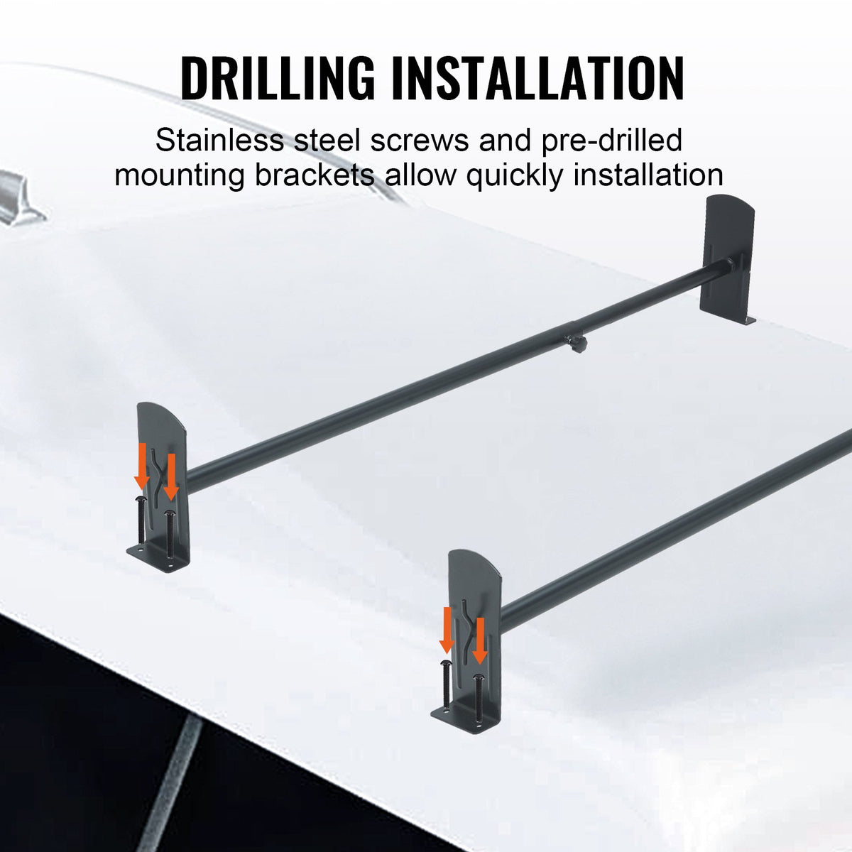VEVOR Van Roof Ladder Rack, 2 Bars Alloy Steel Roof Racks, 227 KG Capacity Roof Rack, Adjustable Length 910-1330 mm, Van Ladder Rack Compatible with Chevrolet Express, GMC Savana, etc, Drilling Mount