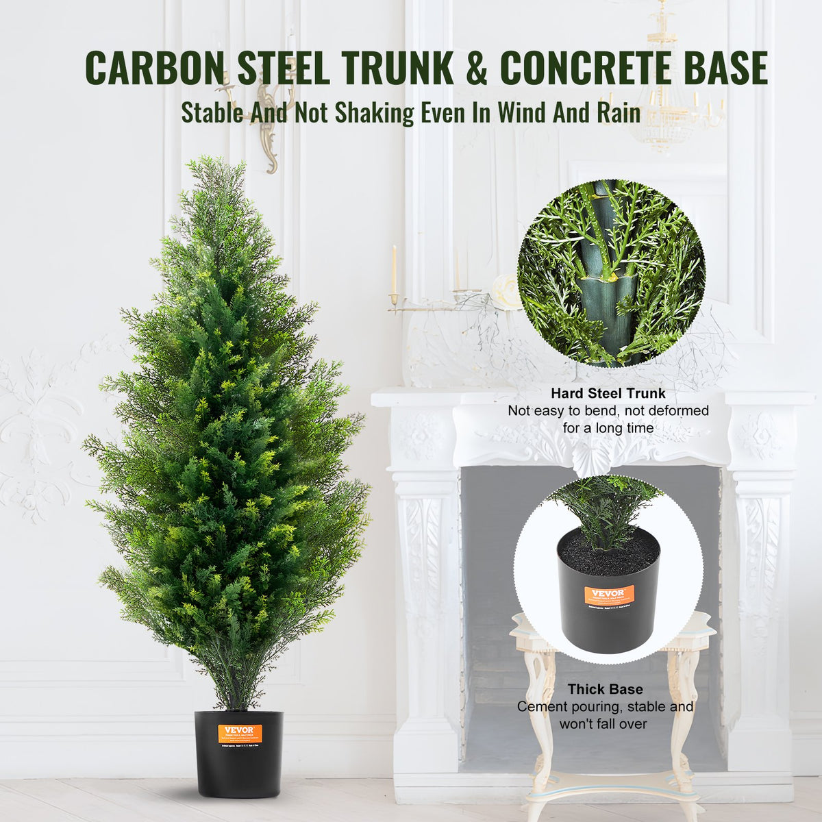 VEVOR Artificial Cedar Topiary Tree, 36 inch Tall (2 Pieces), with Extra Leaves & Pot Faux Evergreen Fake Pine Cypress Trees Plant, UV Rated Artificial Greenery Set for Home Decor Indoor/Outdoor
