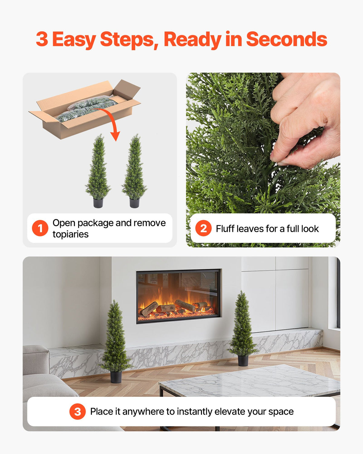VEVOR Artificial Topiary Cedar Trees, 2 Set 914mm Faux Pine Shrubs Plants, Fake Silk Tree Look Real, Easy Assembly for Decor Front Porch Outdoor Patio Garden Balcony Backyard Indoor Office