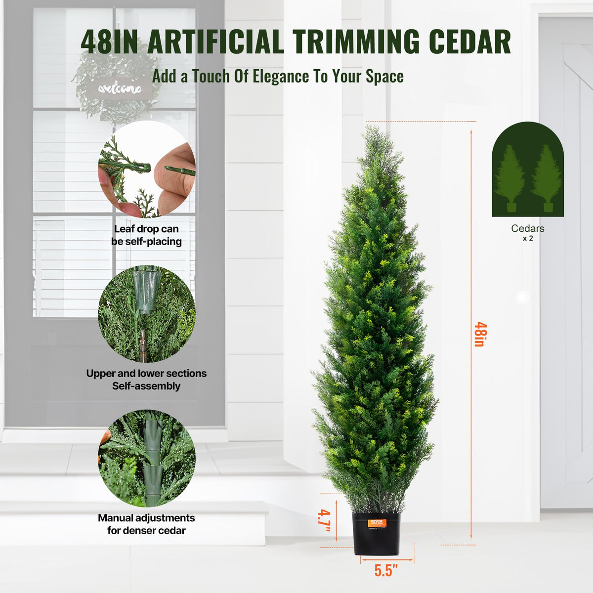 VEVOR 2 Pack 121.9 cm Artificial Cedar Topiary Tree Faux Plant UV Decor In/Outdoor