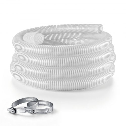 VEVOR Suction Hose 2" x 7.6 m Heavy Duty PVC Suction Pump Hose Assembly, for Swimming Pools Trash Pump, Water Transfer, High Pressure Resistance, Weather-Proof & Burst-Resistant, with Clamps, White