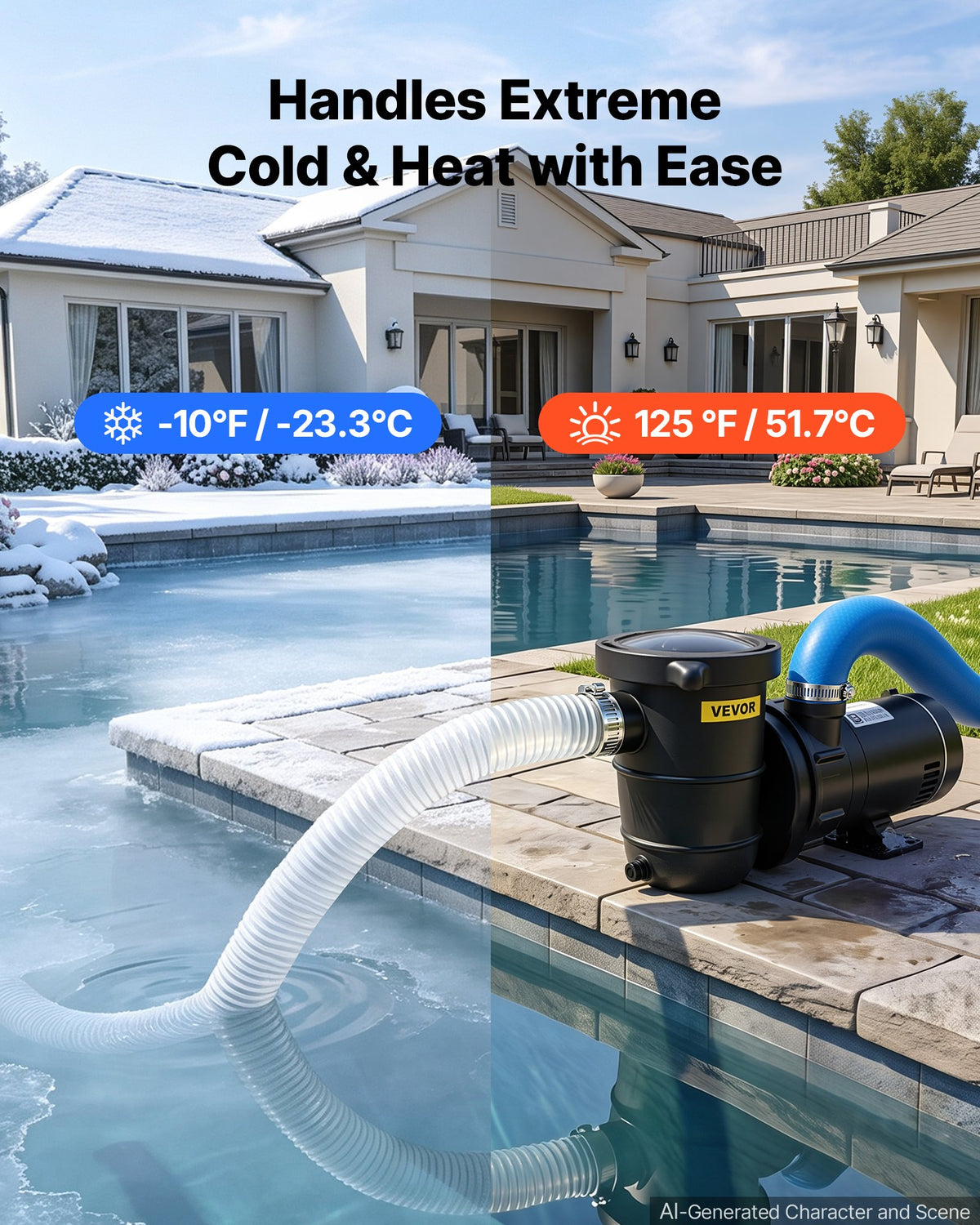 VEVOR Suction Hose 2" x 7.6 m Heavy Duty PVC Suction Pump Hose Assembly, for Swimming Pools Trash Pump, Water Transfer, High Pressure Resistance, Weather-Proof & Burst-Resistant, with Clamps, White