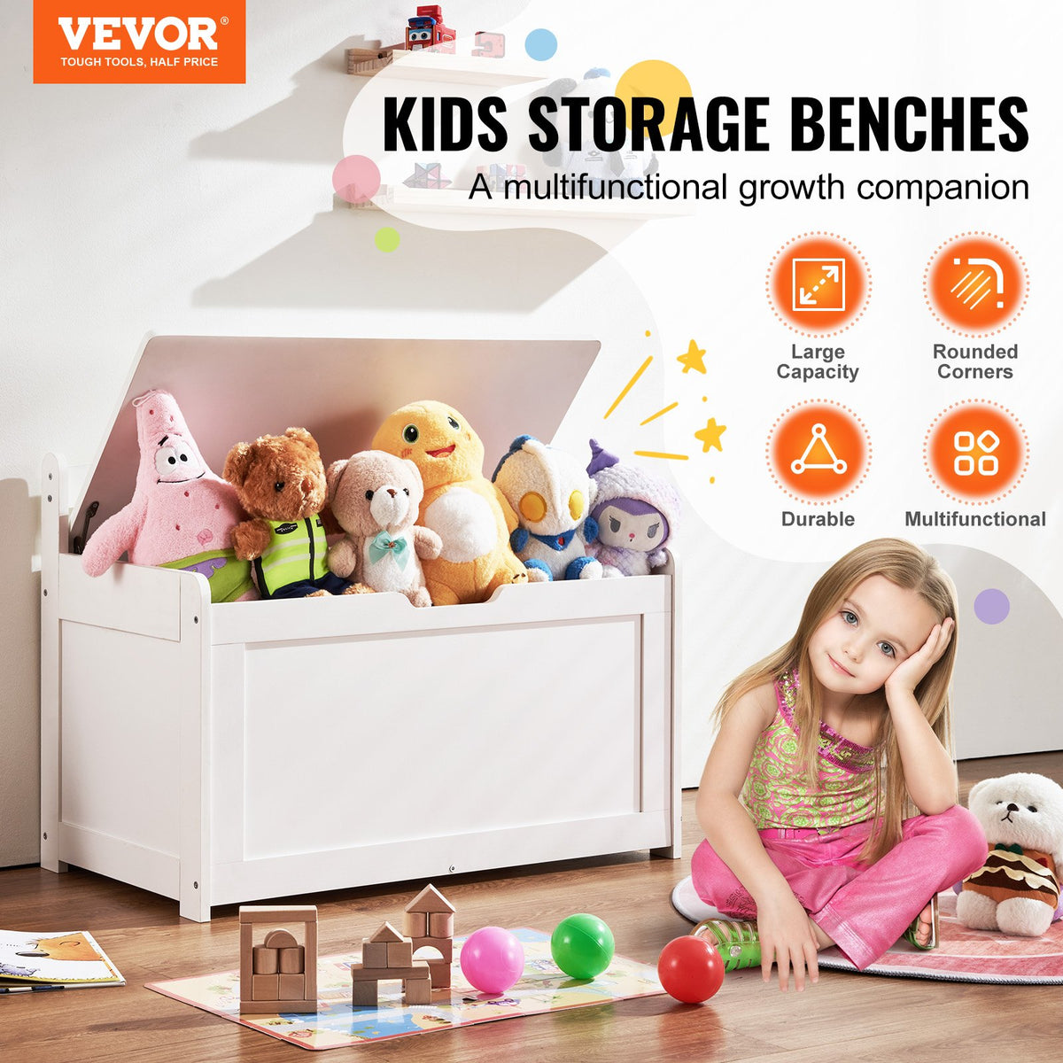VEVOR Wooden Toy Chest for Kids