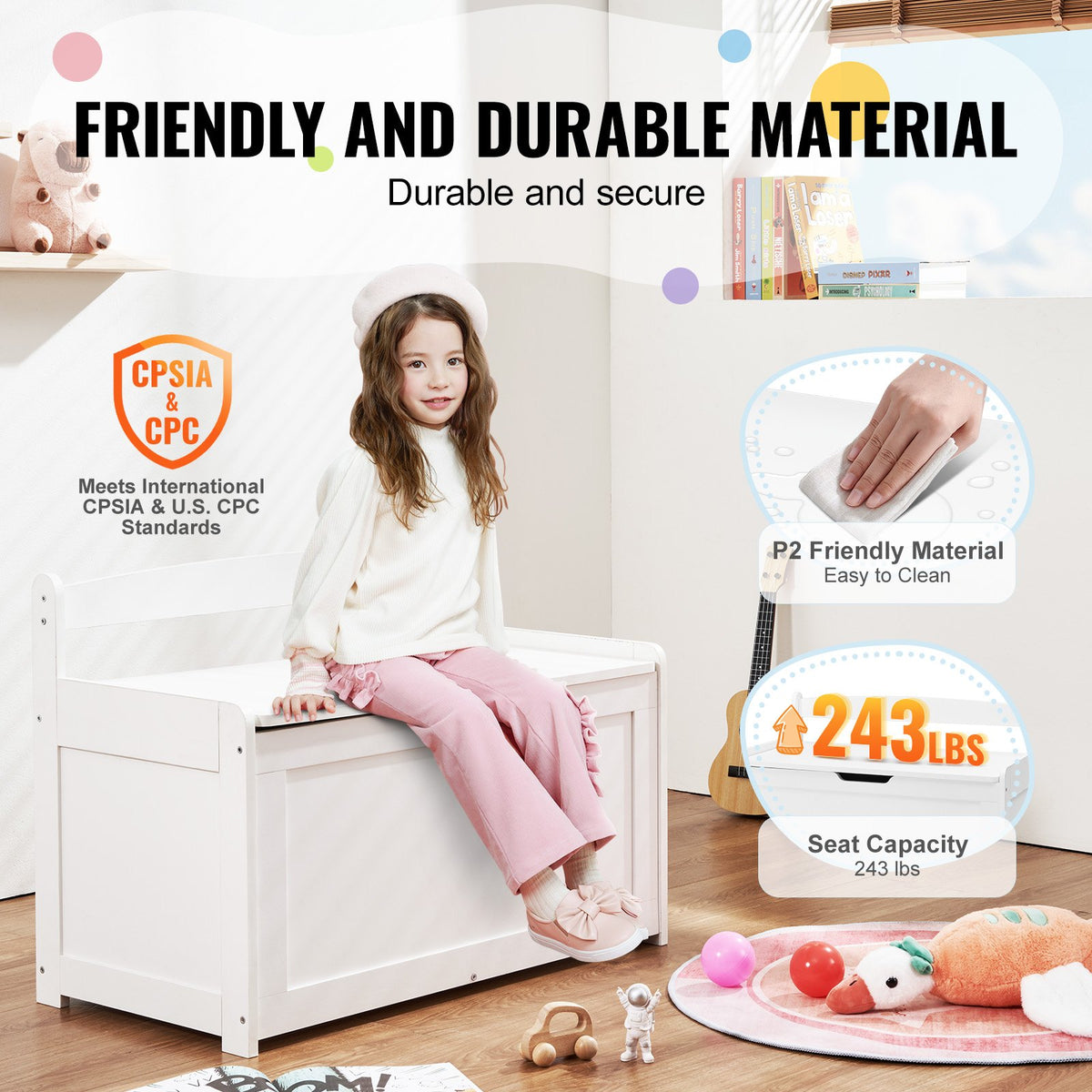 VEVOR Wooden Toy Chest for Kids