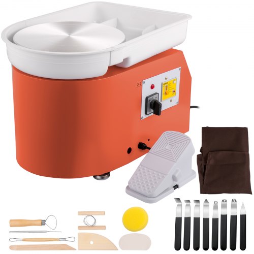 VEVOR Pottery Wheel 27.9 cm 0-300 RPM Ceramic Wheel, 350W Adjustable Speed Forming Machine with Sculpting Tools and Apron, Detachable Basin Foot Pedal Control for Art Craft Work and Home DIY Orange