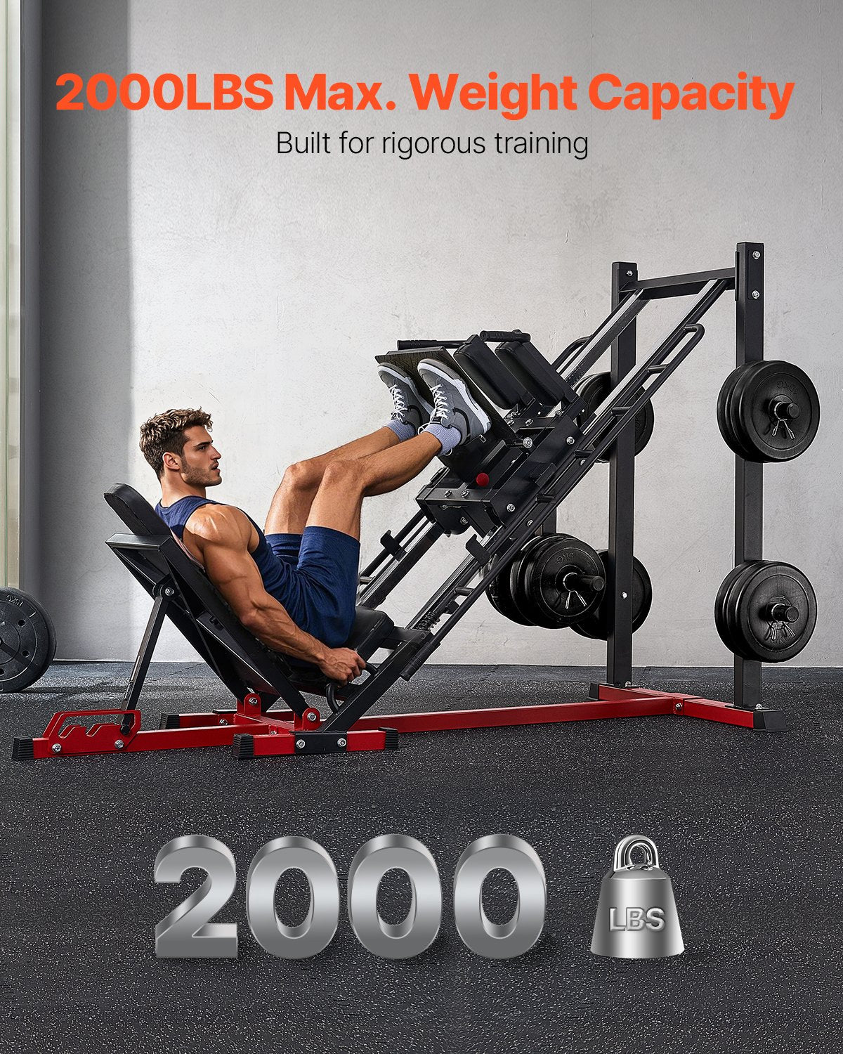 VEVOR Leg Press Hack Squat Machine, Adjustable Leg Press Combo with Linear Bearing and Weight Storage, Lower Body Special for Home Gym, Leg Exercise Equipment for Quads, Hamstring, Glutes, Calve