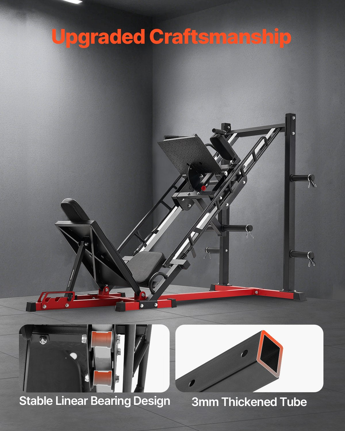 VEVOR Leg Press Hack Squat Machine, Adjustable Leg Press Combo with Linear Bearing and Weight Storage, Lower Body Special for Home Gym, Leg Exercise Equipment for Quads, Hamstring, Glutes, Calve
