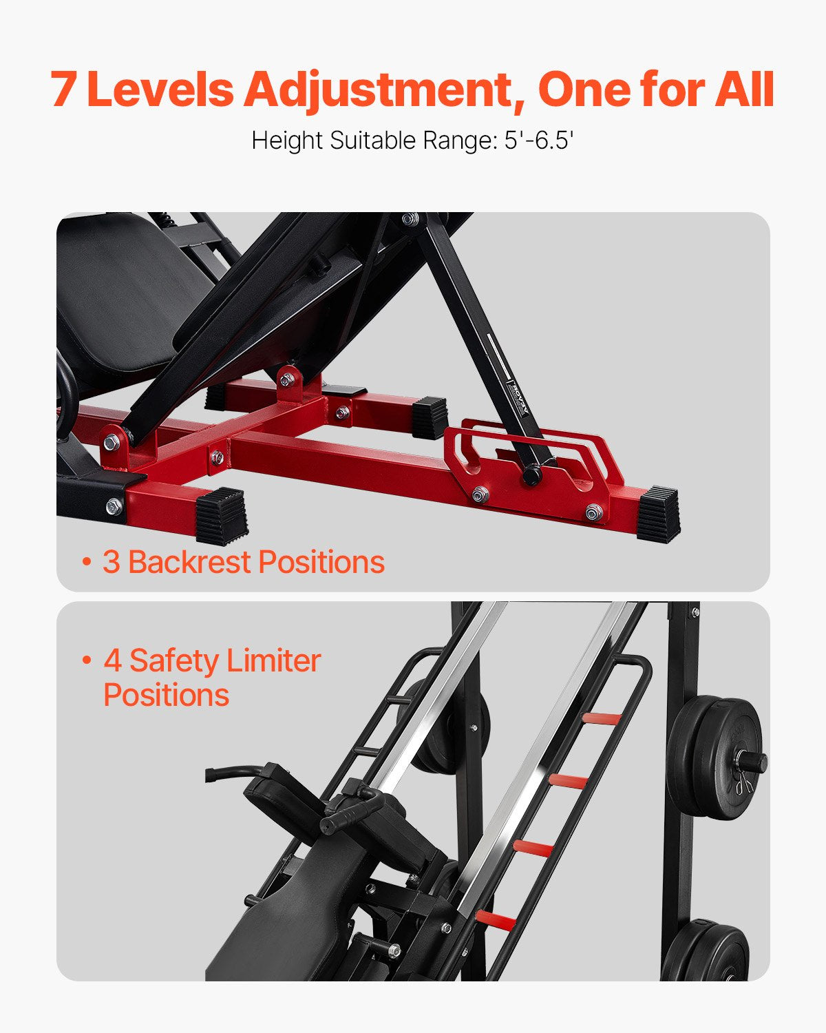 VEVOR Leg Press Hack Squat Machine, Adjustable Leg Press Combo with Linear Bearing and Weight Storage, Lower Body Special for Home Gym, Leg Exercise Equipment for Quads, Hamstring, Glutes, Calve