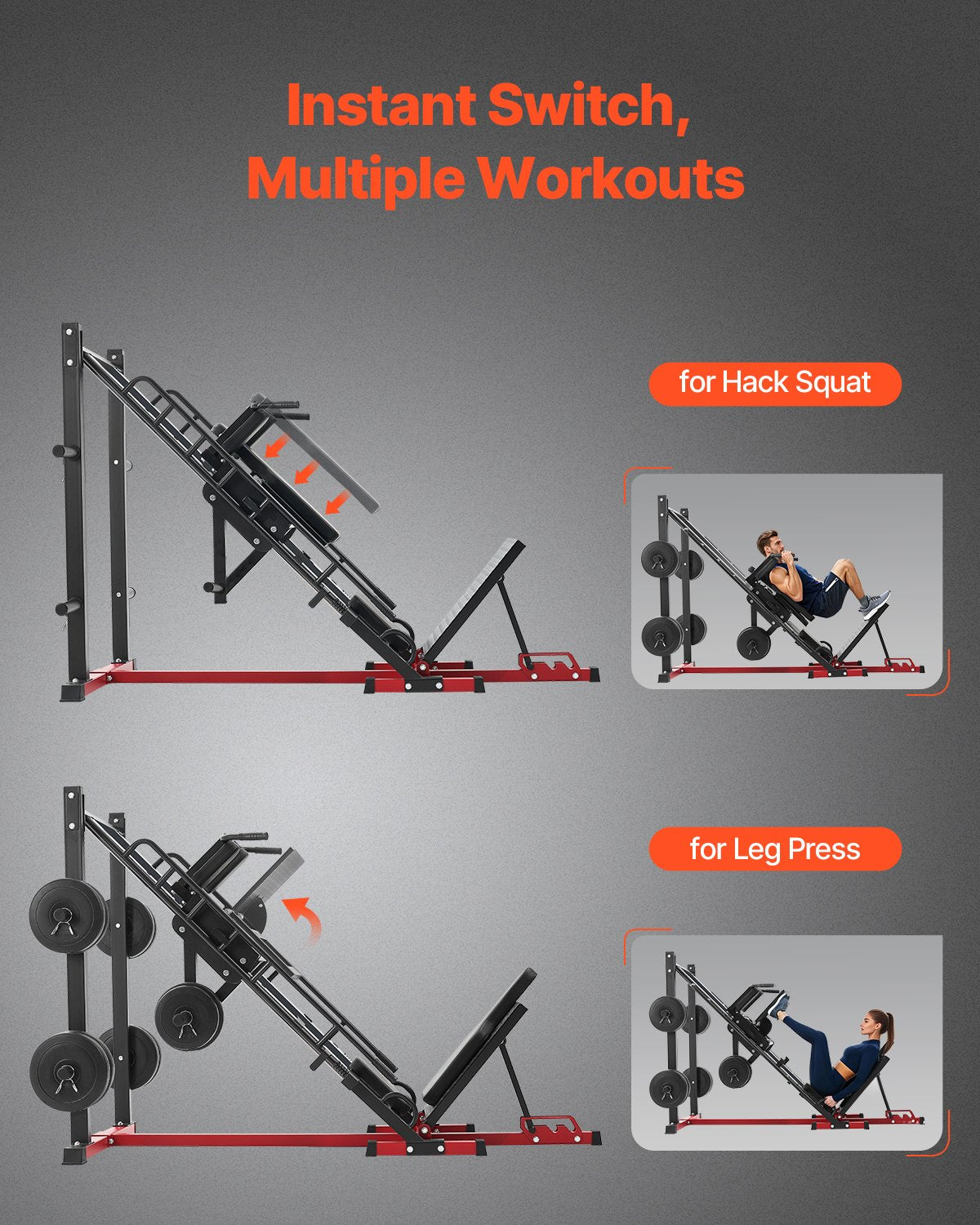 VEVOR Leg Press Hack Squat Machine, Adjustable Leg Press Combo with Linear Bearing and Weight Storage, Lower Body Special for Home Gym, Leg Exercise Equipment for Quads, Hamstring, Glutes, Calve