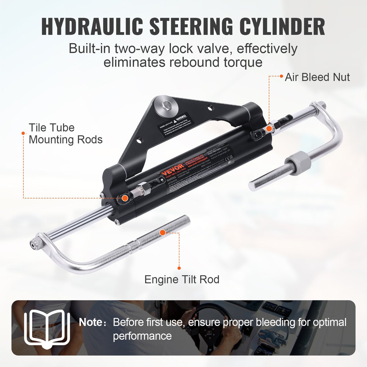 VEVOR Hydraulic Outboard Steering Kit, 112 kW(150HP), Marine Boat Hydraulic Steering System, with Helm Pump Two-Way Lock Cylinder and 6.1 m(20 Feet) Hydraulic Steering Hose, for Single Station Single-Engine Boats