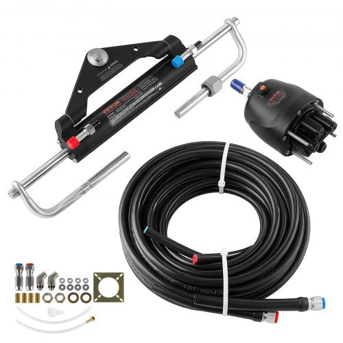 VEVOR Hydraulic Steering Kit 150HP Hydraulic Outboard Steering System 7.32m, Marine Boat Steering System, 2.5 MPa Helm Pump, Two-Way Lock Cylinder, 7.32 m High-Strength Hoses, for Single-Engine Use