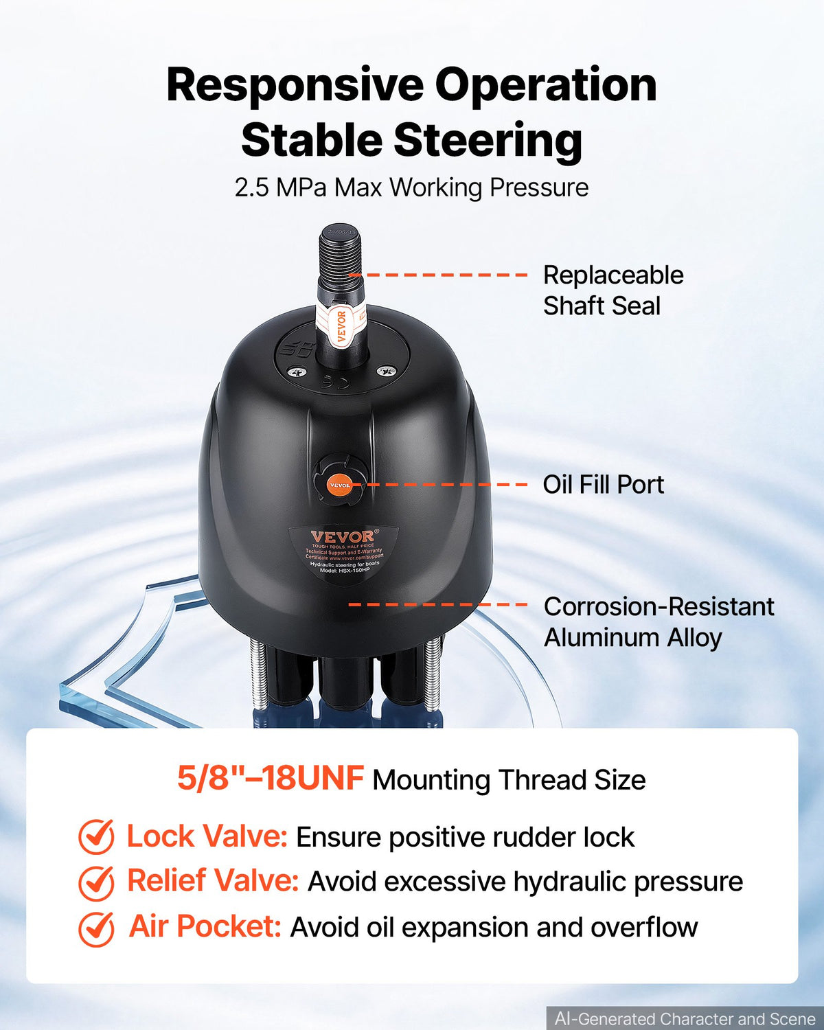 VEVOR Hydraulic Steering Kit 150HP Hydraulic Outboard Steering System 7.32m, Marine Boat Steering System, 2.5 MPa Helm Pump, Two-Way Lock Cylinder, 7.32 m High-Strength Hoses, for Single-Engine Use