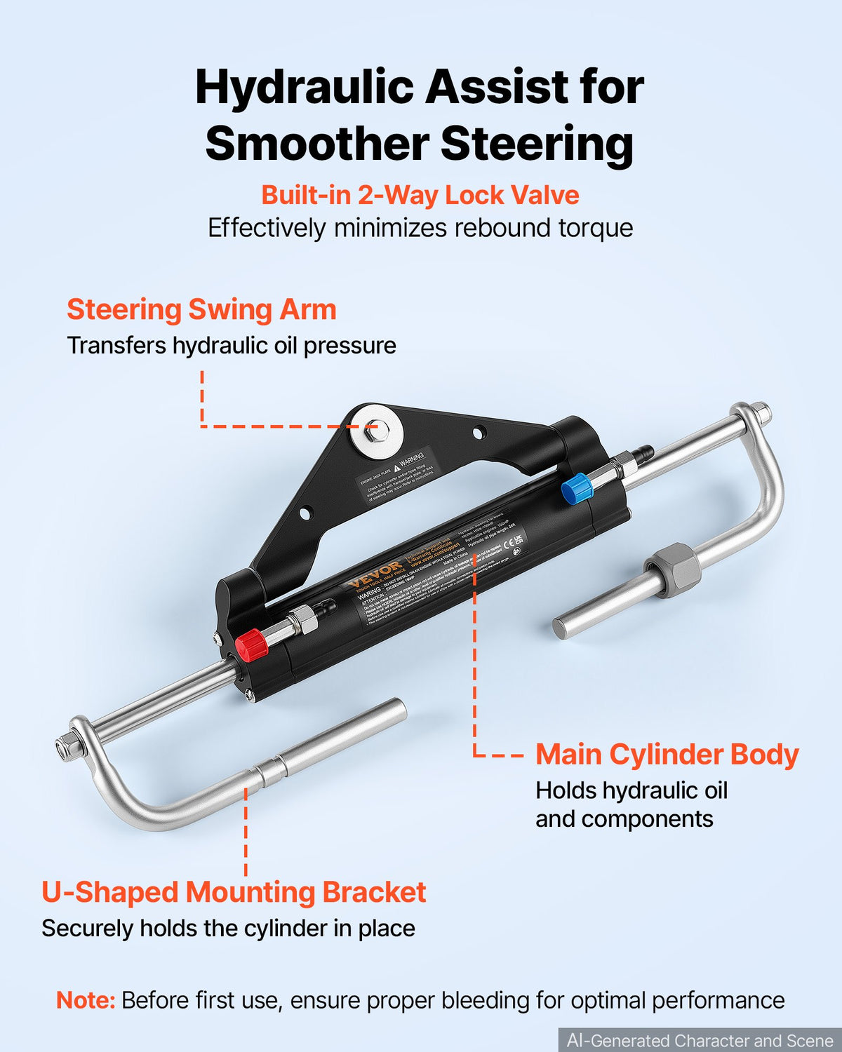 VEVOR Hydraulic Steering Kit 150HP Hydraulic Outboard Steering System 7.32m, Marine Boat Steering System, 2.5 MPa Helm Pump, Two-Way Lock Cylinder, 7.32 m High-Strength Hoses, for Single-Engine Use