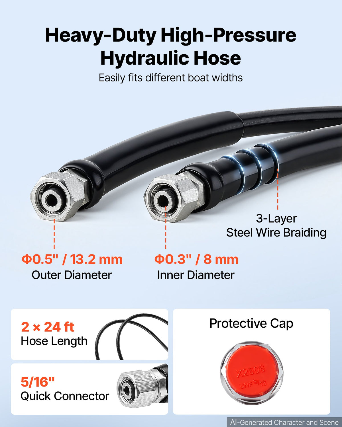 VEVOR Hydraulic Steering Kit 150HP Hydraulic Outboard Steering System 7.32m, Marine Boat Steering System, 2.5 MPa Helm Pump, Two-Way Lock Cylinder, 7.32 m High-Strength Hoses, for Single-Engine Use