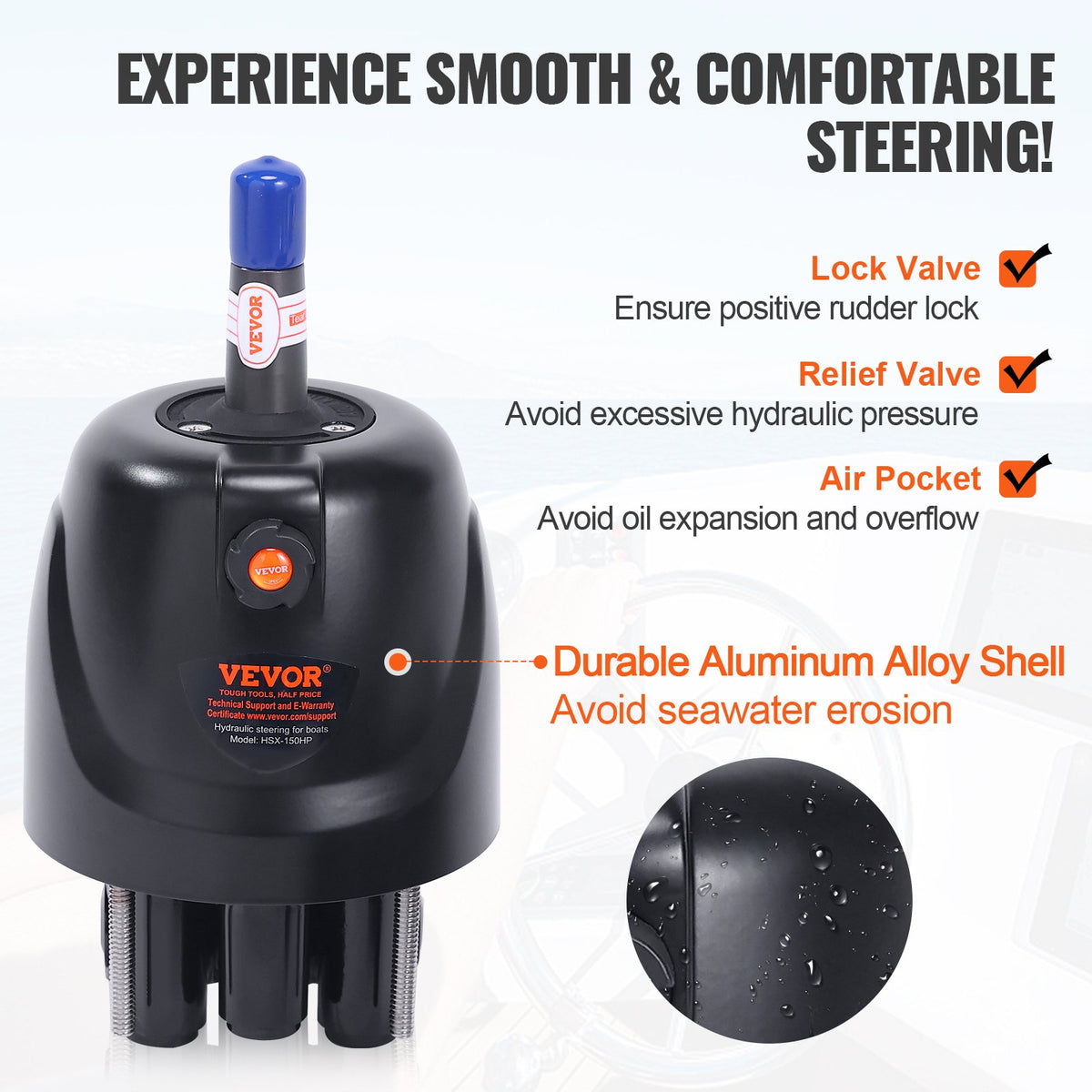 VEVOR Hydraulic Outboard Steering Kit, 150HP, Marine Boat Hydraulic Steering System, with Helm Pump Two-Way Lock Cylinder and 731.5 cm Hydraulic Steering Hose, for Single Station Single-Engine Boats