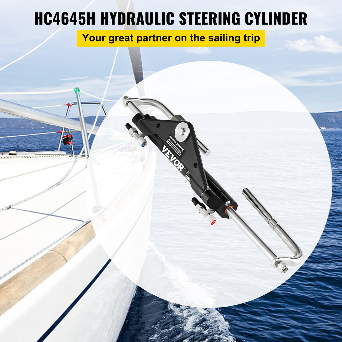 VEVOR Hydraulic Steering Cylinder HC4645H Front Mount Hydraulic Outboard Marine Steering Cylinder Suit for Up to 150HP Boats Steering,hydraulic steering