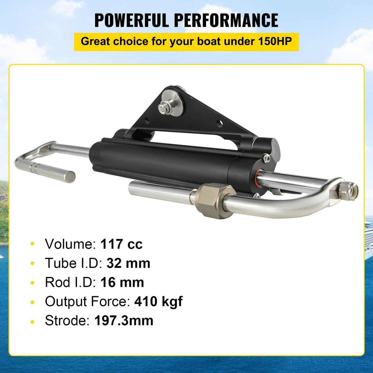 VEVOR Hydraulic Steering Cylinder HC4645H Front Mount Hydraulic Outboard Marine Steering Cylinder Suit for Up to 150HP Boats Steering,hydraulic steering