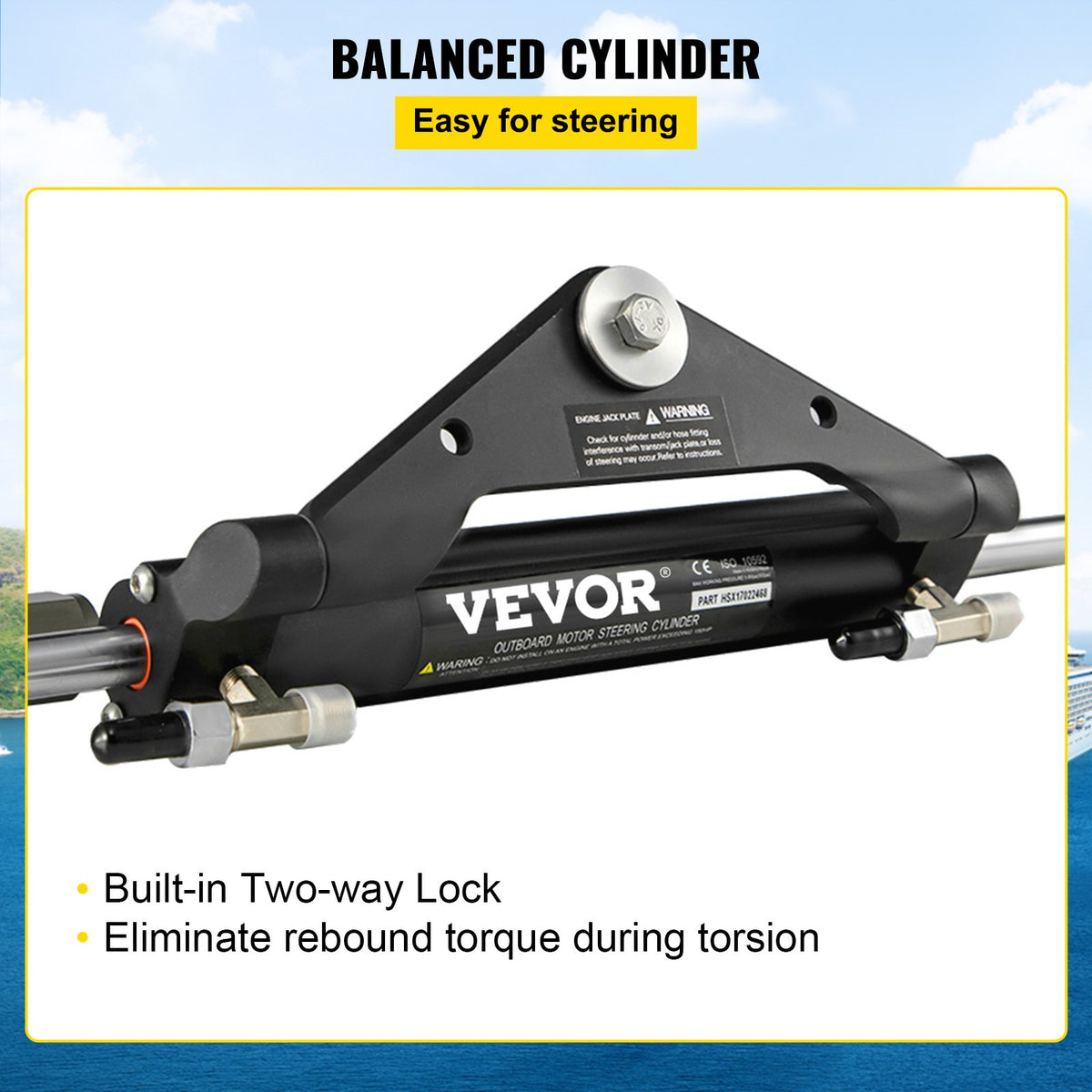 VEVOR Hydraulic Steering Cylinder HC4645H Front Mount Hydraulic Outboard Marine Steering Cylinder Suit for Up to 150HP Boats Steering,hydraulic steering