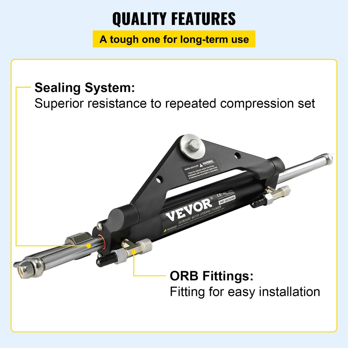 VEVOR Hydraulic Steering Cylinder HC4645H Front Mount Hydraulic Outboard Marine Steering Cylinder Suit for Up to 150HP Boats Steering,hydraulic steering