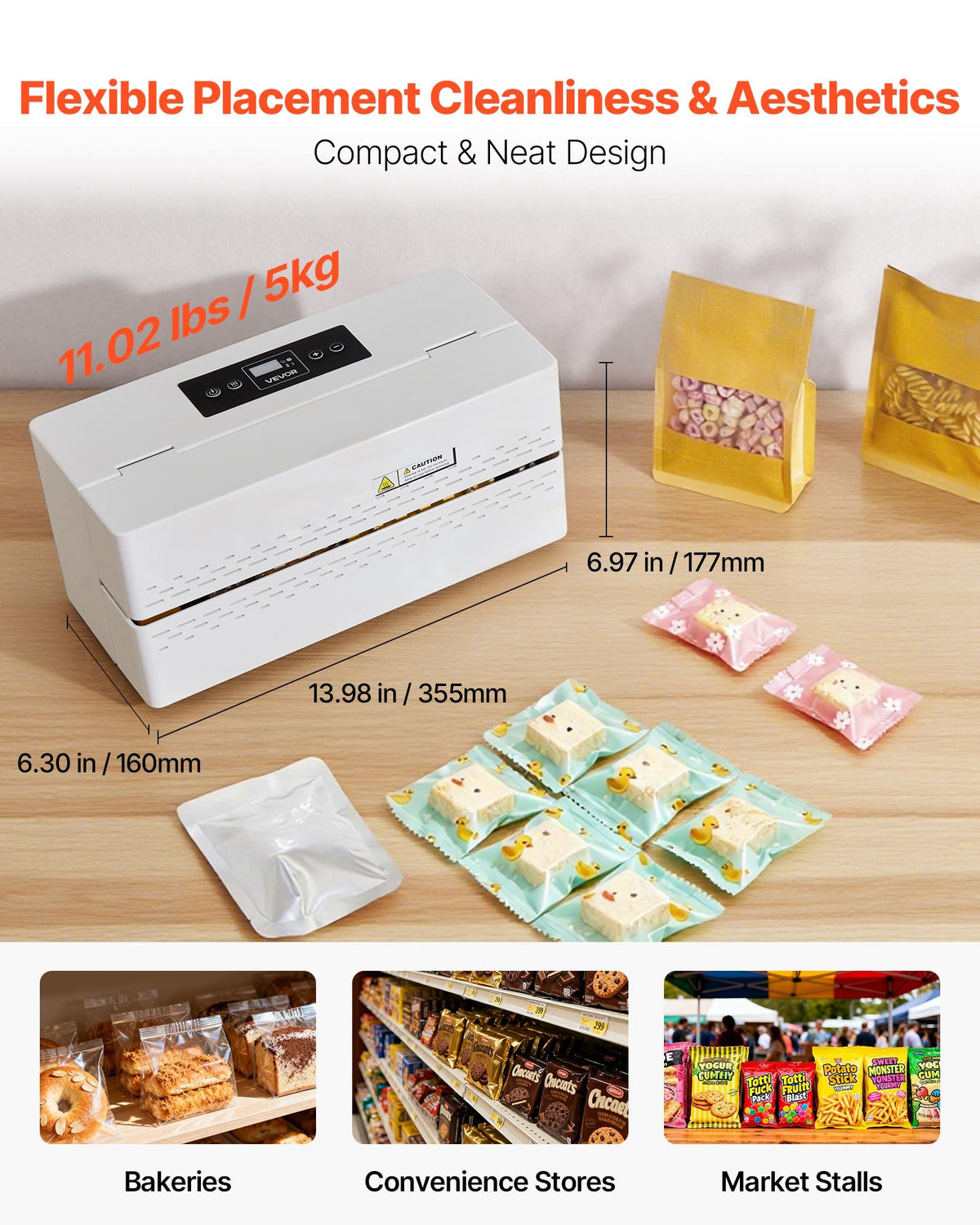 VEVOR Continuous Sealing Machine, 8-12 mm Seal Width, Automatic Continuous Band Sealer with Digital Temperature Control, Automatic Shutdown, Heat Sealing Machine for 0.06-0.2 mm Plastic Bags