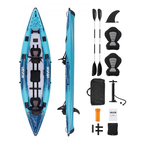 VEVOR Inflatable Kayak, 2-Person Inflatable Recreational Kayak 318kg Capacity, Leak & Puncture-Resistant with Padded Seat, PVC Drop-Stitch Floor, 2 Paddles, Hand Pump & Carry Bag for Fishing Camping