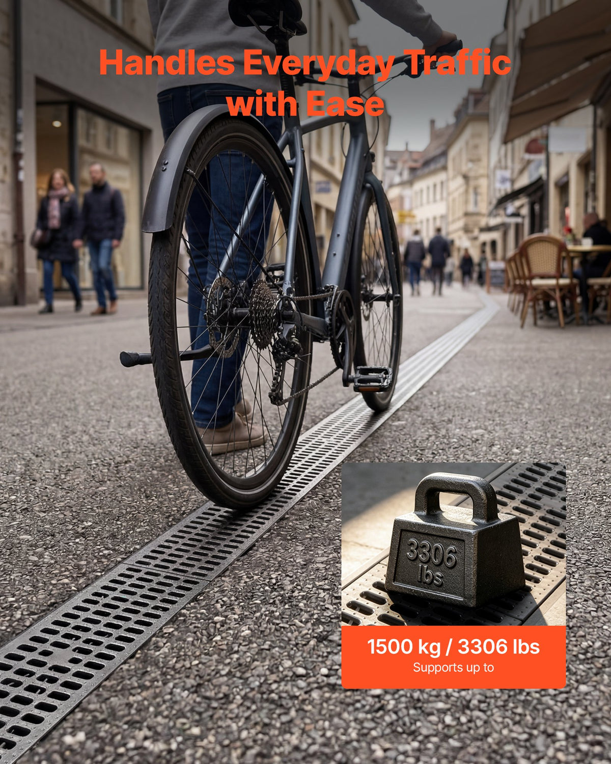 VEVOR Trench Drain, 510 x 140 x 90 mm, 12 Pack Linear Drainage Channel, HDPE Channel Drain with Grates & End Caps, Premium Outdoor Drainage System for Driveway, Patio, Pool, Garden, Yard, Black
