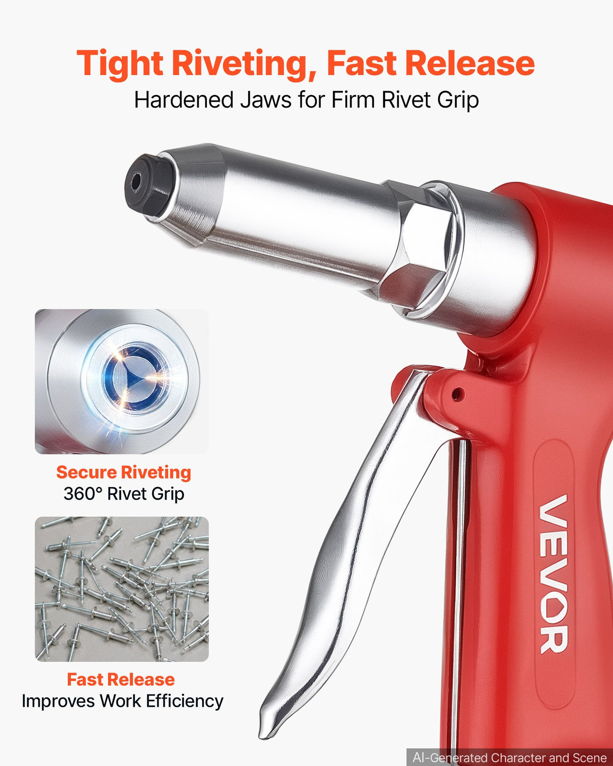 VEVOR Pneumatic Rivet Gun Kit with 2.4mm 3.2mm 4.0mm 4.8mm Nosepieces, 1100 KG Pulling Force, 3-Claw Secure Grip, Air Pop Riveter Tool for Automotive, Construction, Industrial Manufacturing