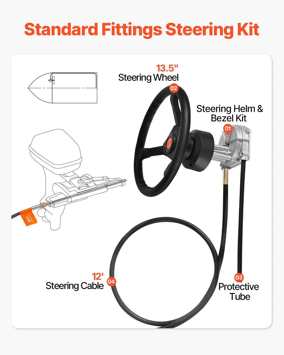 VEVOR SS13712 12 Quick Connect Rotary Steering Package with 33 cm Wheel
