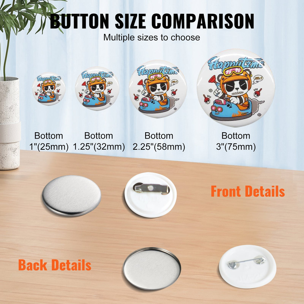 VEVOR 500 Sets 1 inch 25mm Pin Back Button Parts