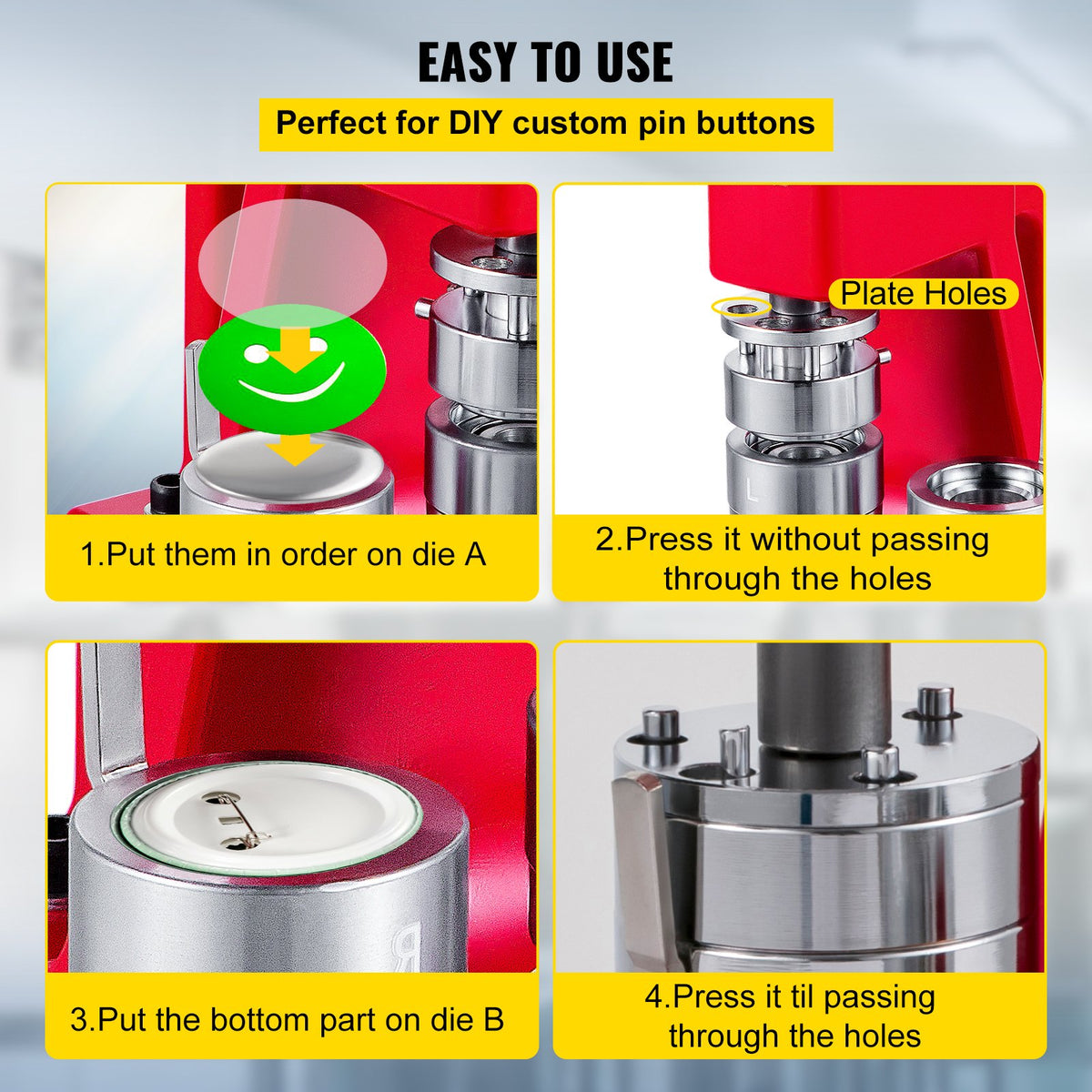 VEVOR 44mm Button Maker 1.73 Button and Badge Maker Machine Button Maker Press Punch Press Machine with 1000 Buttons(1000pcs)