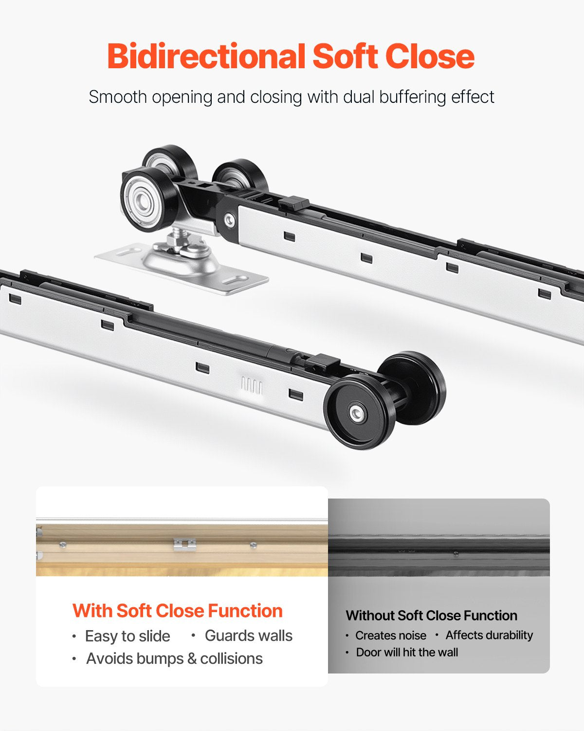 VEVOR Pocket Door Frame Kit 711.2 mm Pocket Door Kit with Steel Studs, For Home Doors, Two-Way Soft Close Mechanism, Smooth & Quiet Sliding, Space-Saving Hidden Installation, Adjustable Width