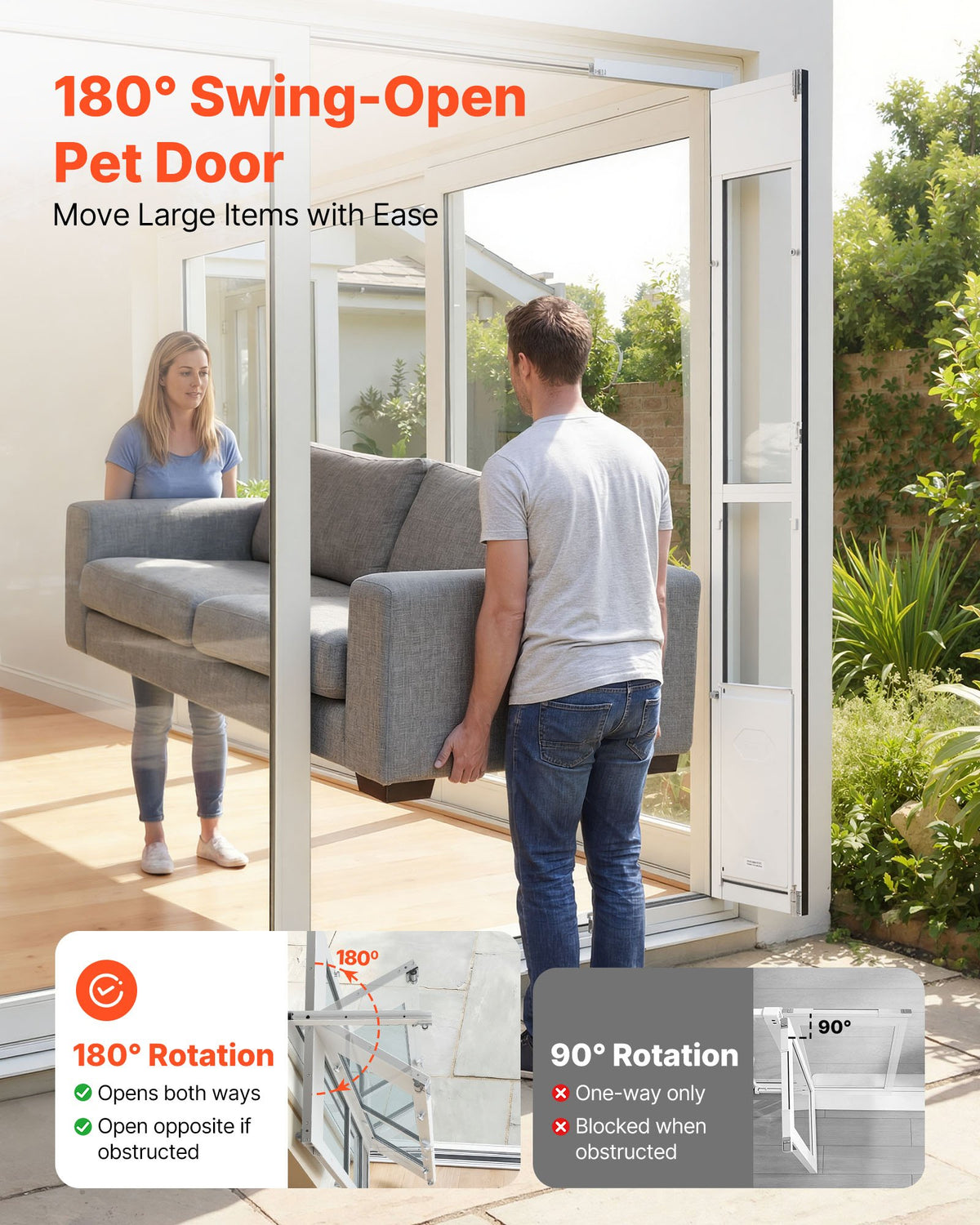 VEVOR Dog Door for Sliding Glass Door, 1927 mm to 2049 mm Adjustable Height, Aluminum Alloy Frame with Flap, Lock Design, for Large-Sized Dogs, 180° Swing-Open Sliding Glass Pet Doors for Renters