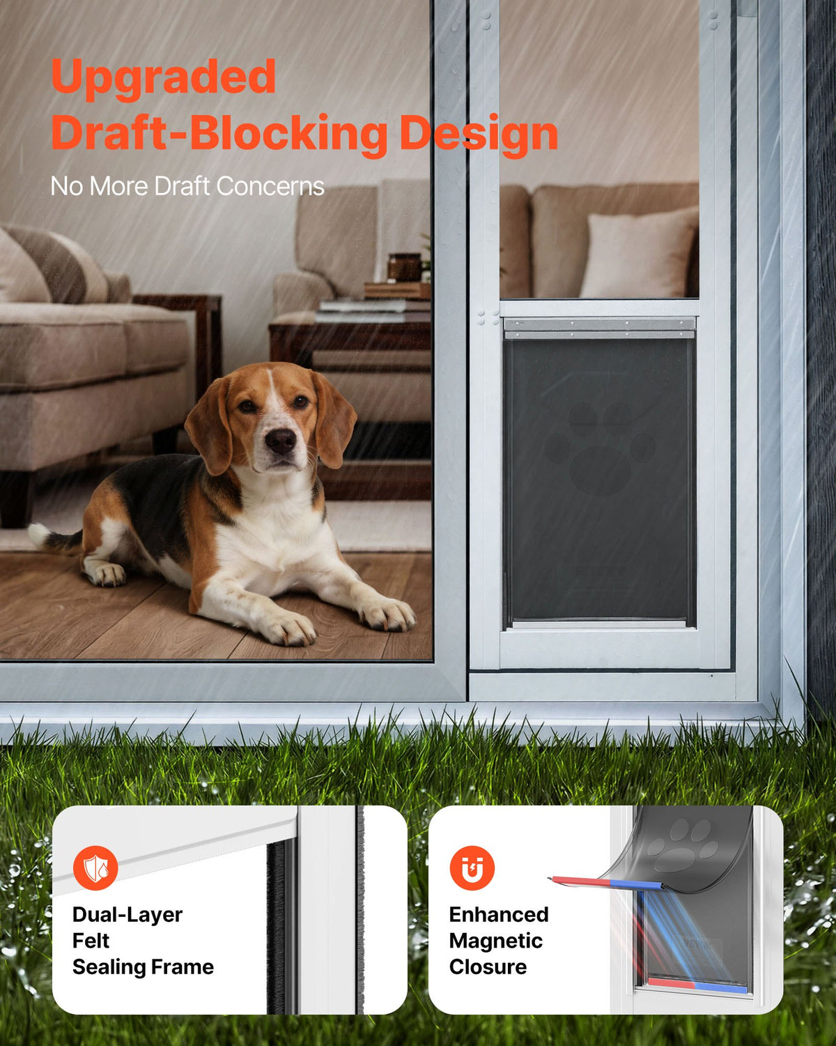 VEVOR Dog Door for Sliding Glass Door, 1927 mm to 2049 mm Adjustable Height, Aluminum Alloy Frame with Flap, Lock Design, for Large-Sized Dogs, 180° Swing-Open Sliding Glass Pet Doors for Renters